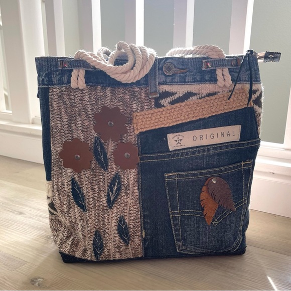 Denim & Knit Sweater-Upcycled Bag | Eco-Friendly, Handmade, One-of-a-Kind - Picture 3 of 16